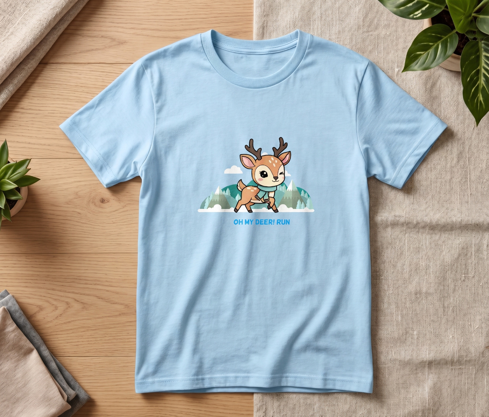 Exclusive light blue Oh My Deer Run event T-shirt